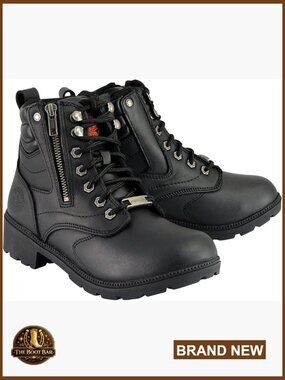 Vintage Premium Leather Wide-Width Lace-Up Motorcycle Rider Boots